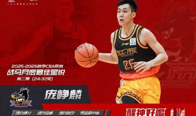 开云在线-CBA官方：庞峥麟获本赛季CBA联赛第三期月度最佳星锐球员